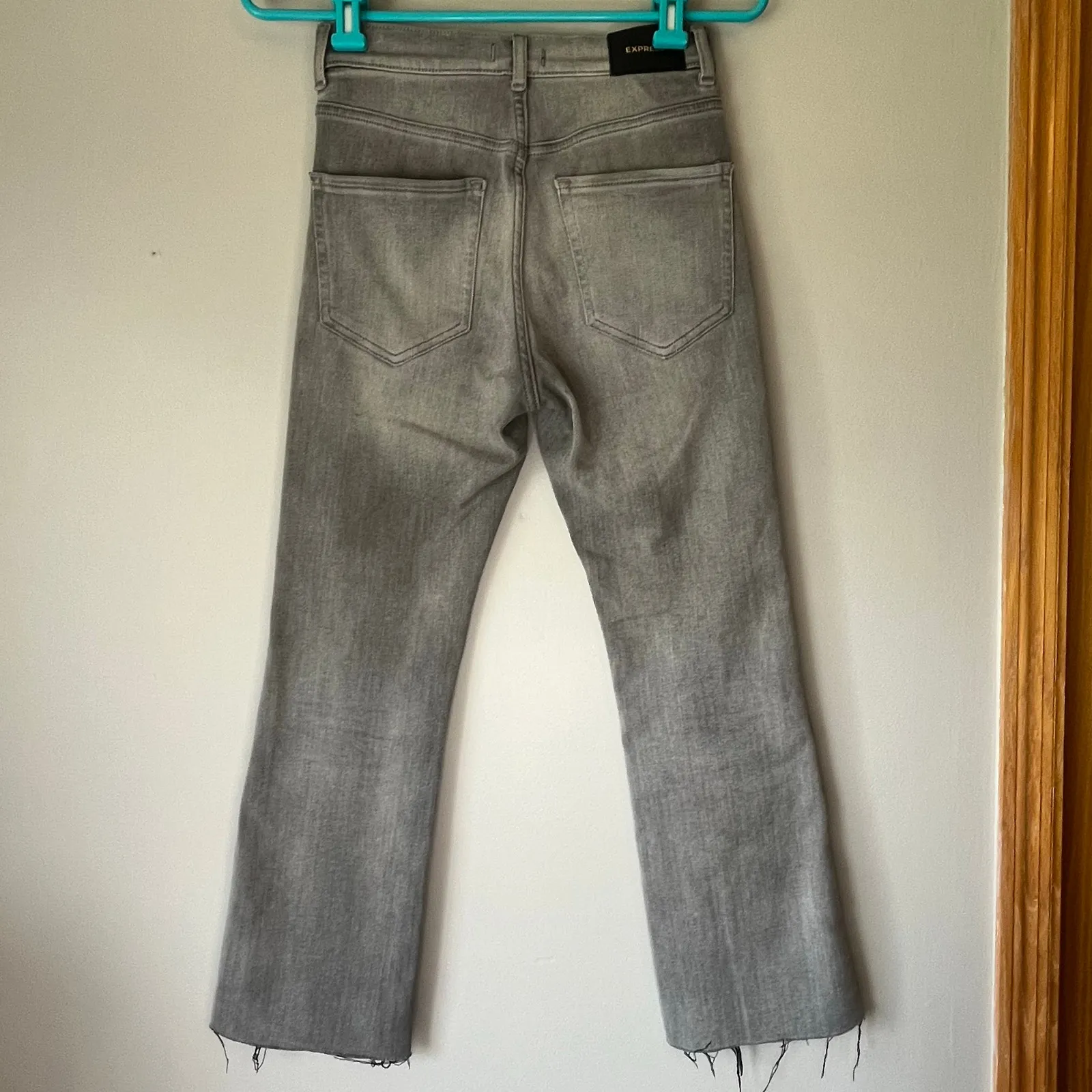 Express Gray High Rise 4 Way Hyper Stretch Cropped Flare Jean Size 0 Regular - Image 2