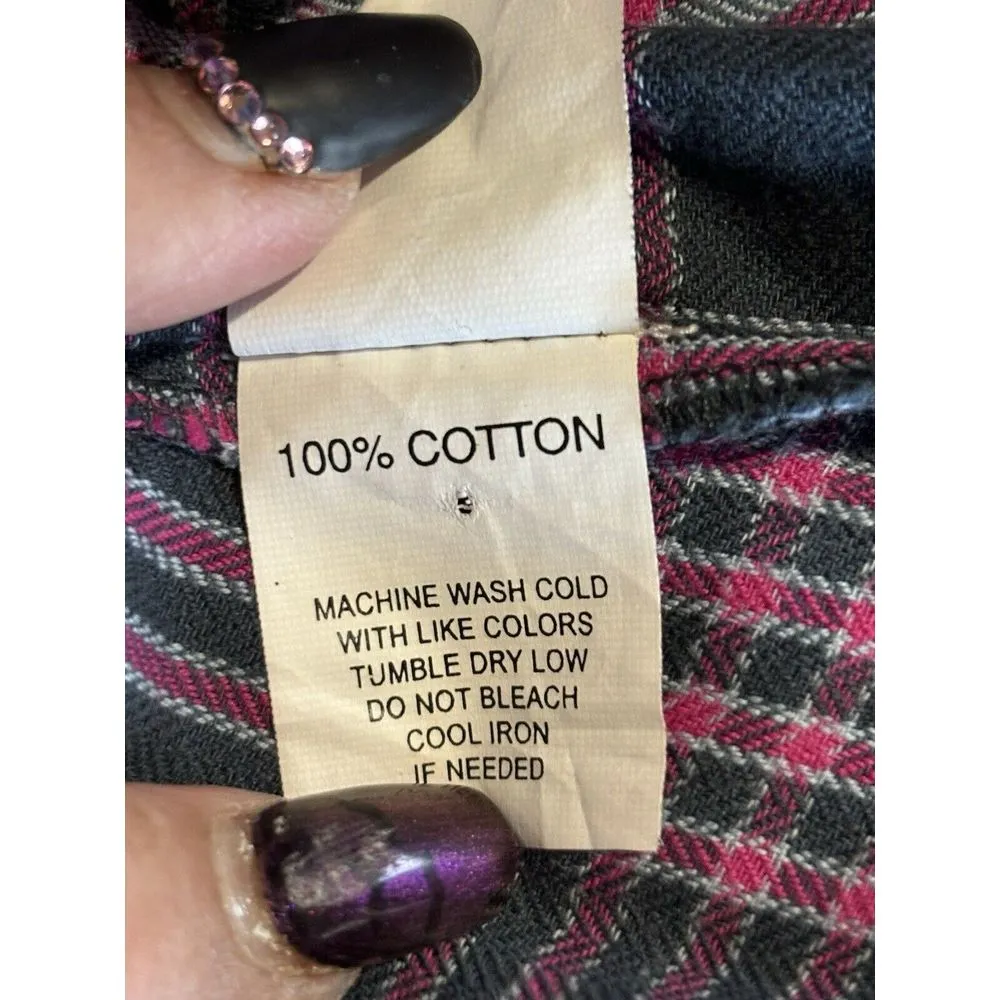 O'Neill Long Sleeve Shirt Pink/Gray‎ Plaid Size Medium Button Up Studs - Image 8