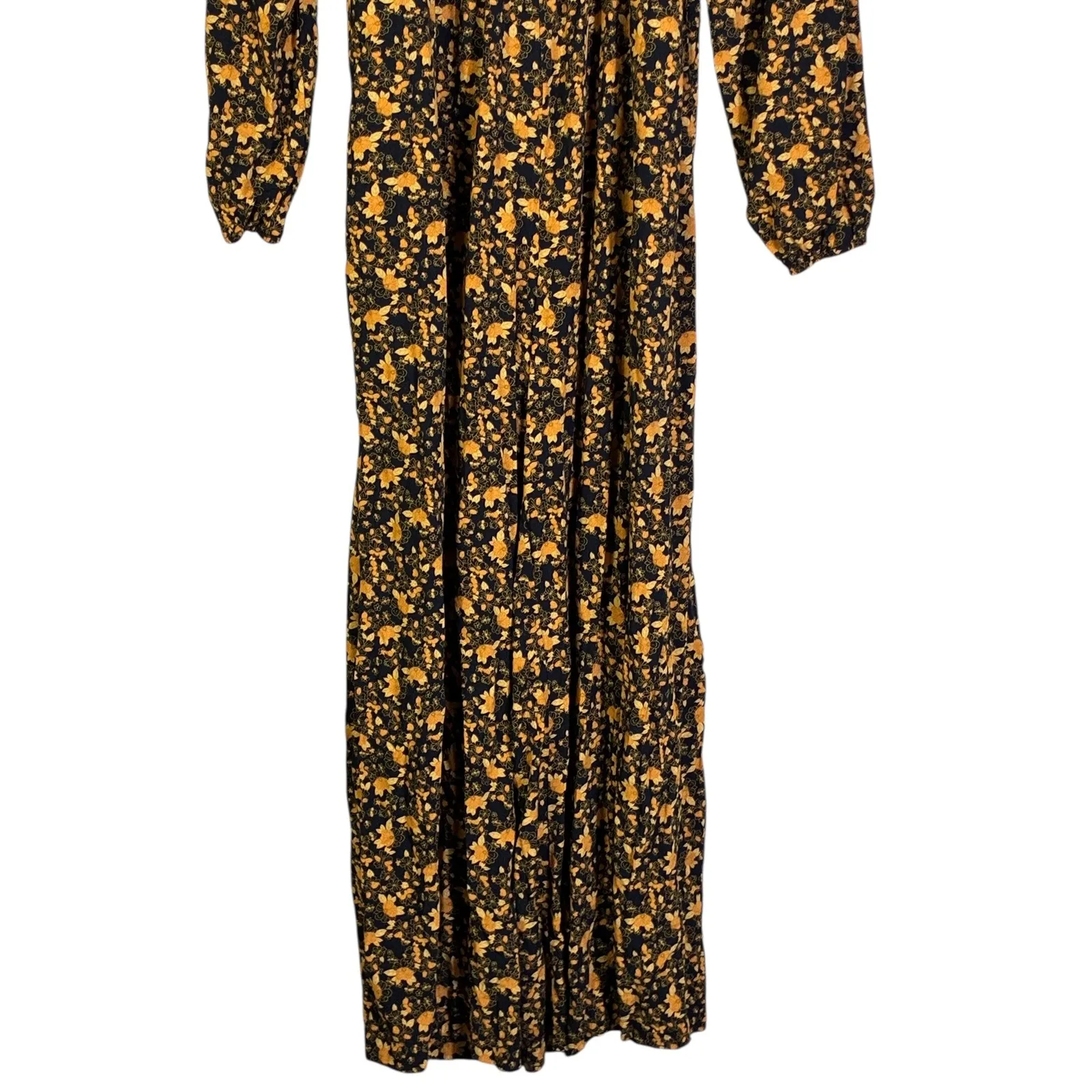 DOKOTOO Maxi Dress Black Yellow Floral Square Neck Smocked Long Sleeve Size L Size L - Image 3