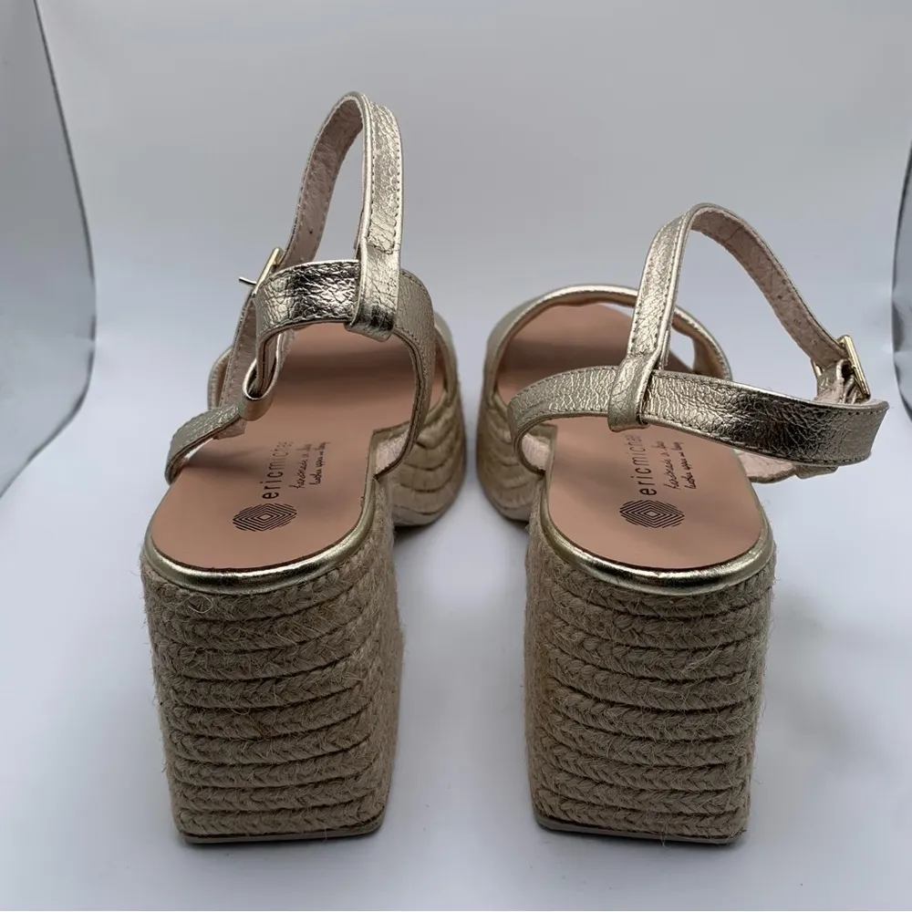 Eric Michael argento Sandals gold platform ankle strip Spain size 38 US 7.5 786 - Image 8