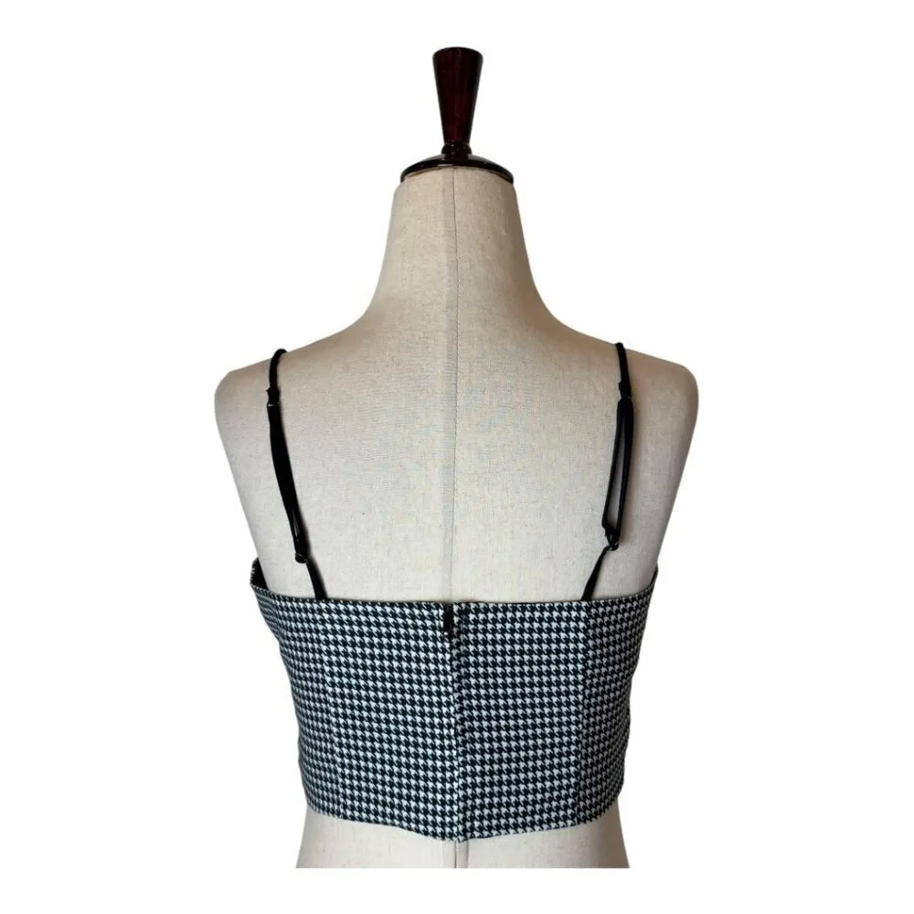 C/meo Collective Shirt Women Small Black White Houndstooth Pleated Cropped Top - Image 5