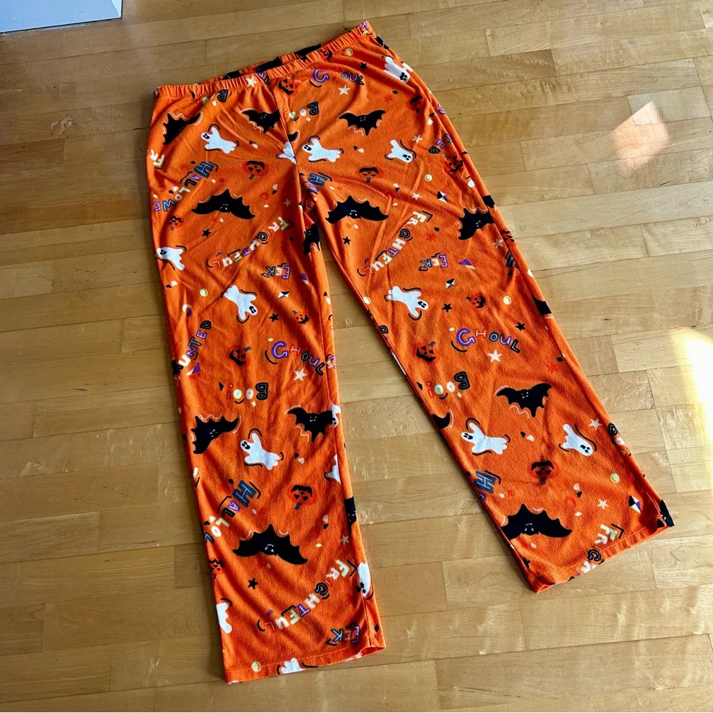Hyde & Eek! Fun Halloween Fleece Sleep, Lounge Pant, Orange, Black, Size L Orange Size L - Image 2