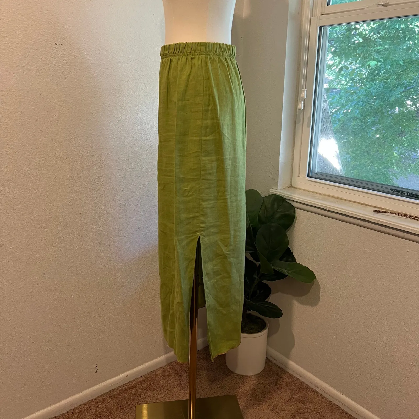 Xiao Green 100% Linen USA made Drawstring Waist Maxi Skirt Size Medium - Image 2