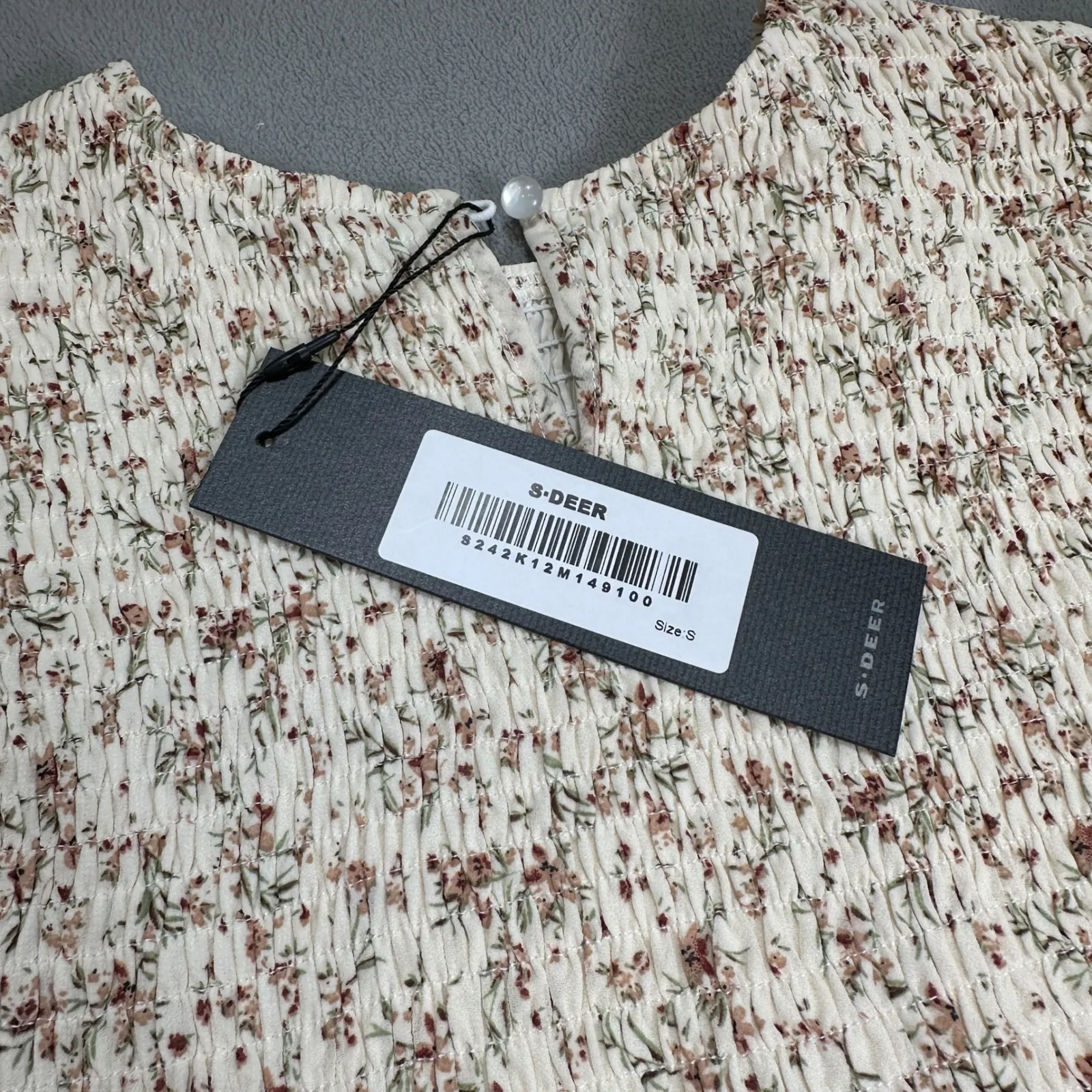 NWT S DEER Sun Dress Cream Floral Smocked Ruffle Sleeve Summer Spring S.Deer Mid Brown - Image 9