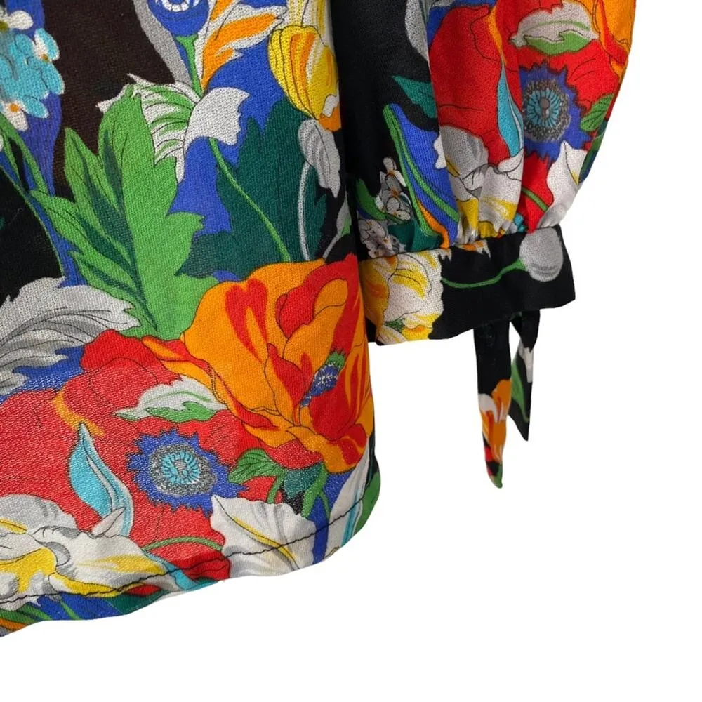 Ample Togs California Vintage 60s 70s Black Floral Tunic Top Tie Sleeves XL - Image 2