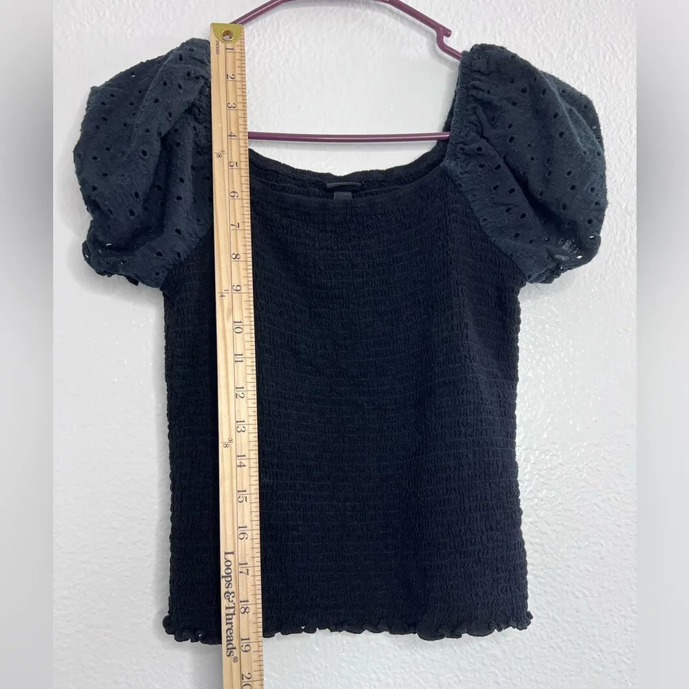 Art classs Black Puff Sleeve Top blouse women short sleeve size XL - Image 2