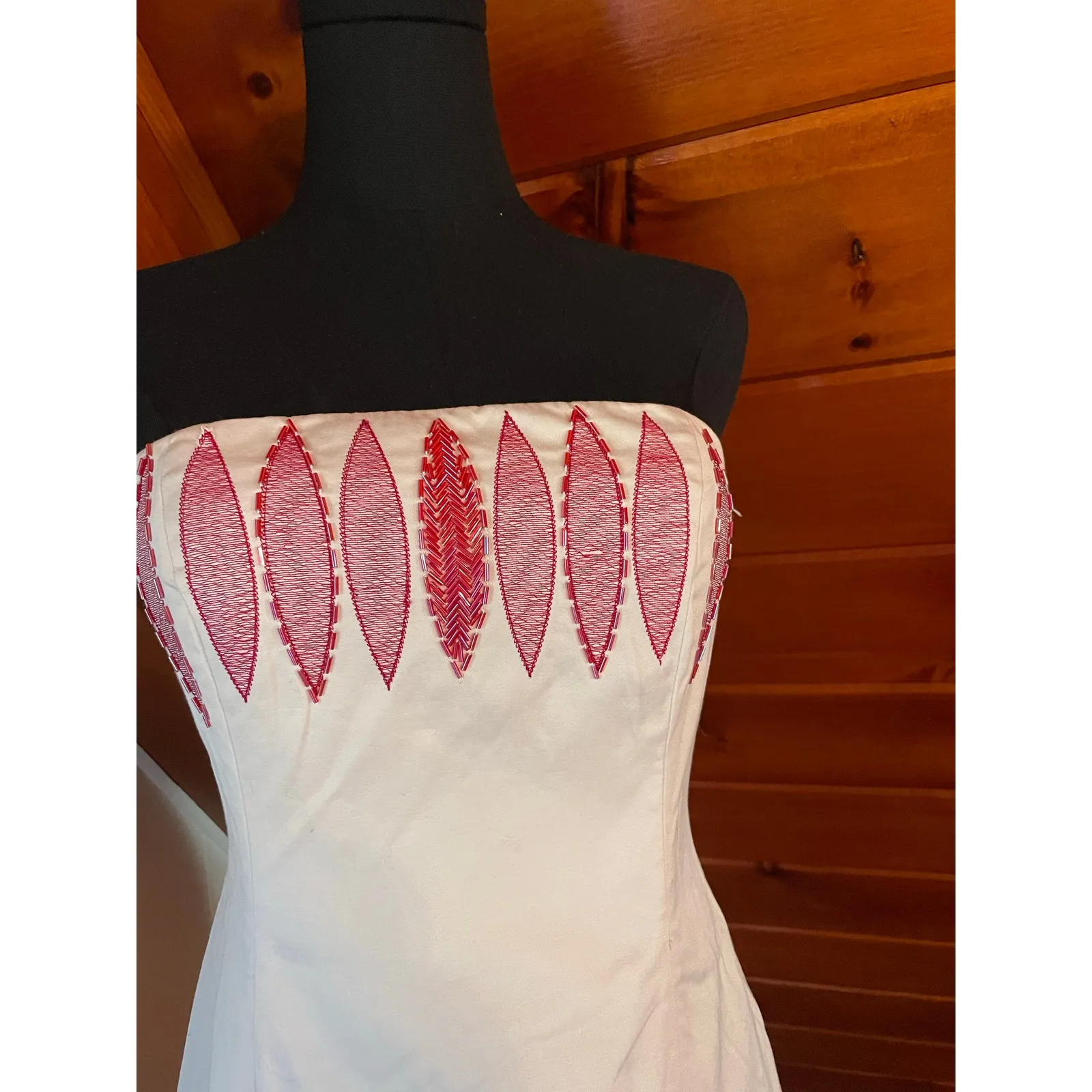 Coast Hand Beaded Cotton Blend White Strapless Tube Dress sz 8 - Image 3