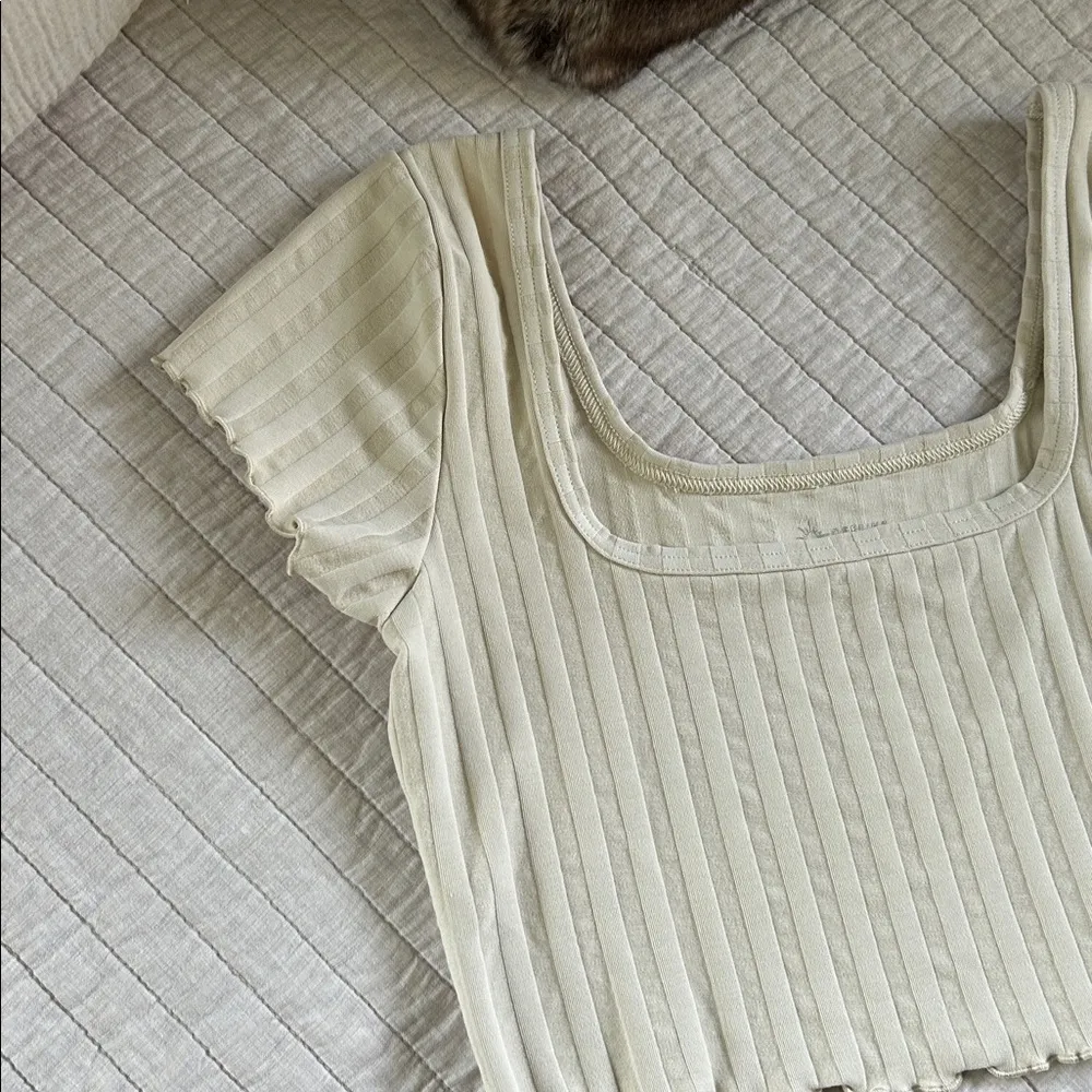 Aerie offline og original beige square neck cropped cotton ribbed baby tee M​ - Image 2