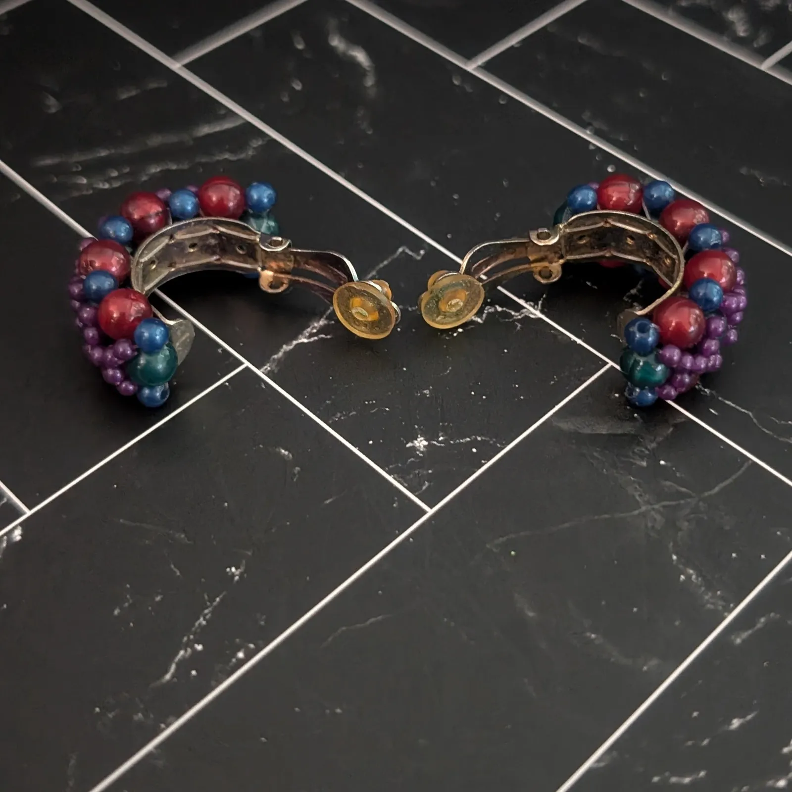 Vintage Clip On Earrings Half Hoop Extra Large Fruit Like Colors Statement - Image 5