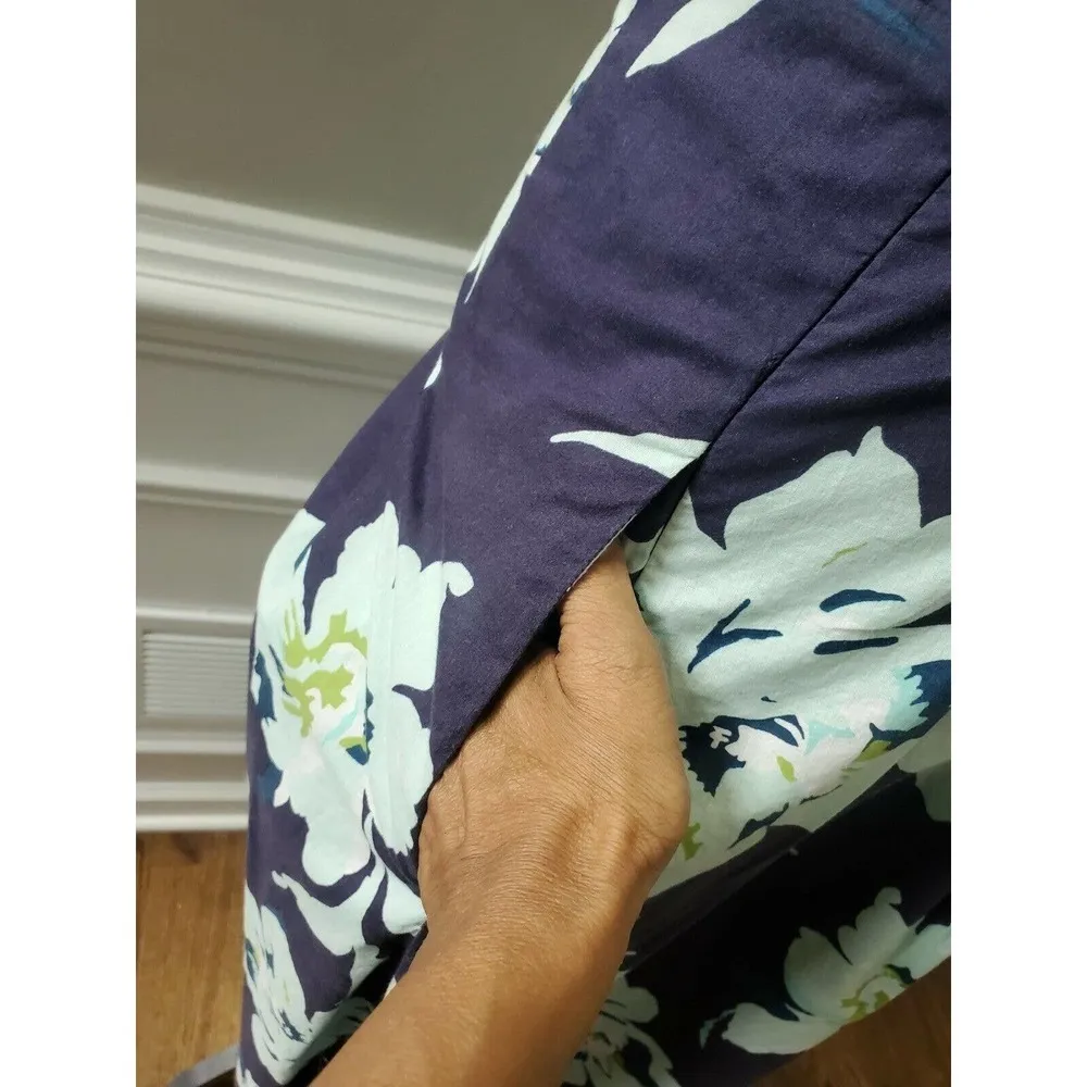 Croft & Barrow Women's Blue Floral 100% Cotton Sleeveless Knee Length Dress 14 - Image 6