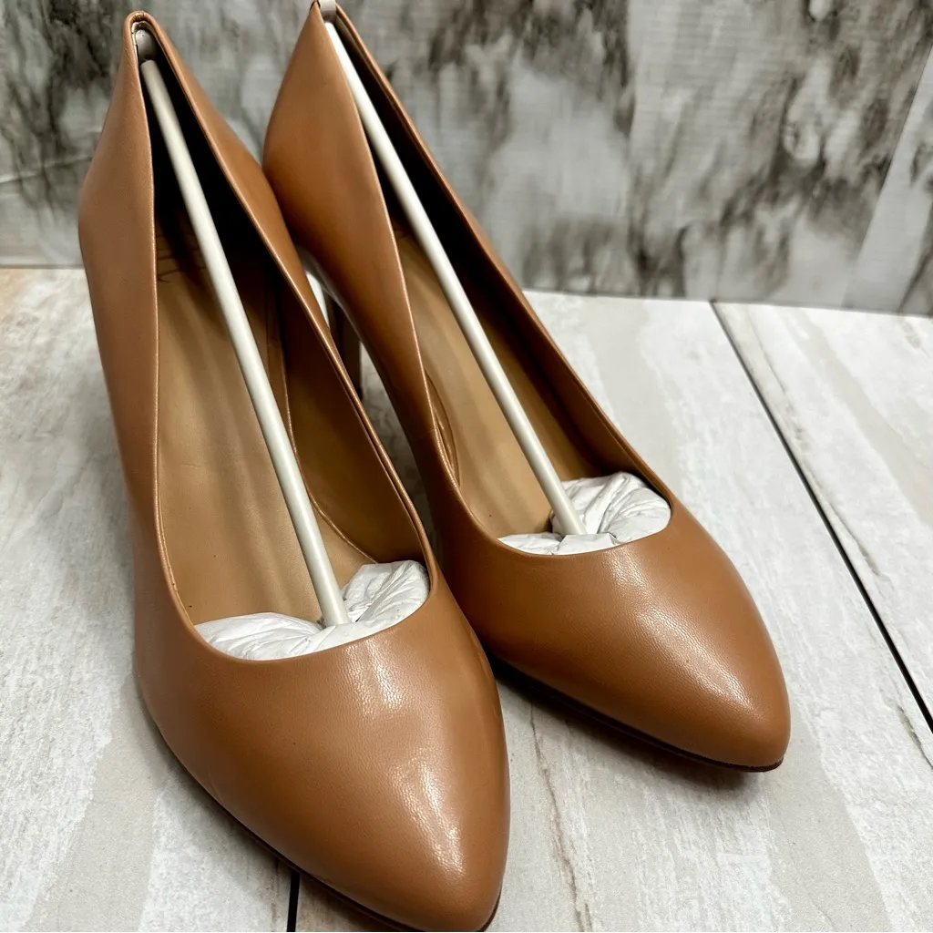 INC International Concepts Leather Tan Heels Pumps Shoes Office Style Capsule Size 11 - Image 2