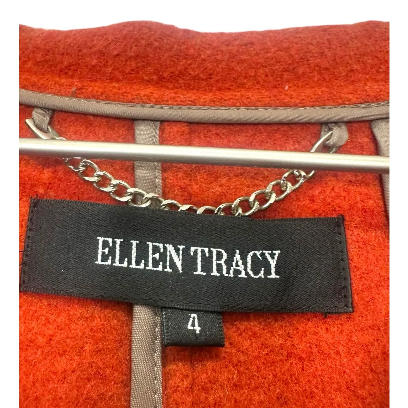 Ellen Tracy Wool Blend Hooded Car Coat Gray with Orange Lining Size 4 - Image 4