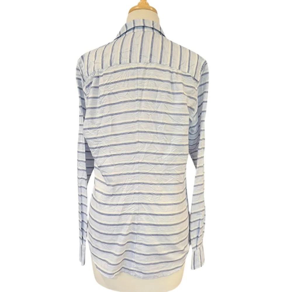Frank & Eileen Barry Blue Button Up White Striped Lightweight Crinkle Large - Image 3