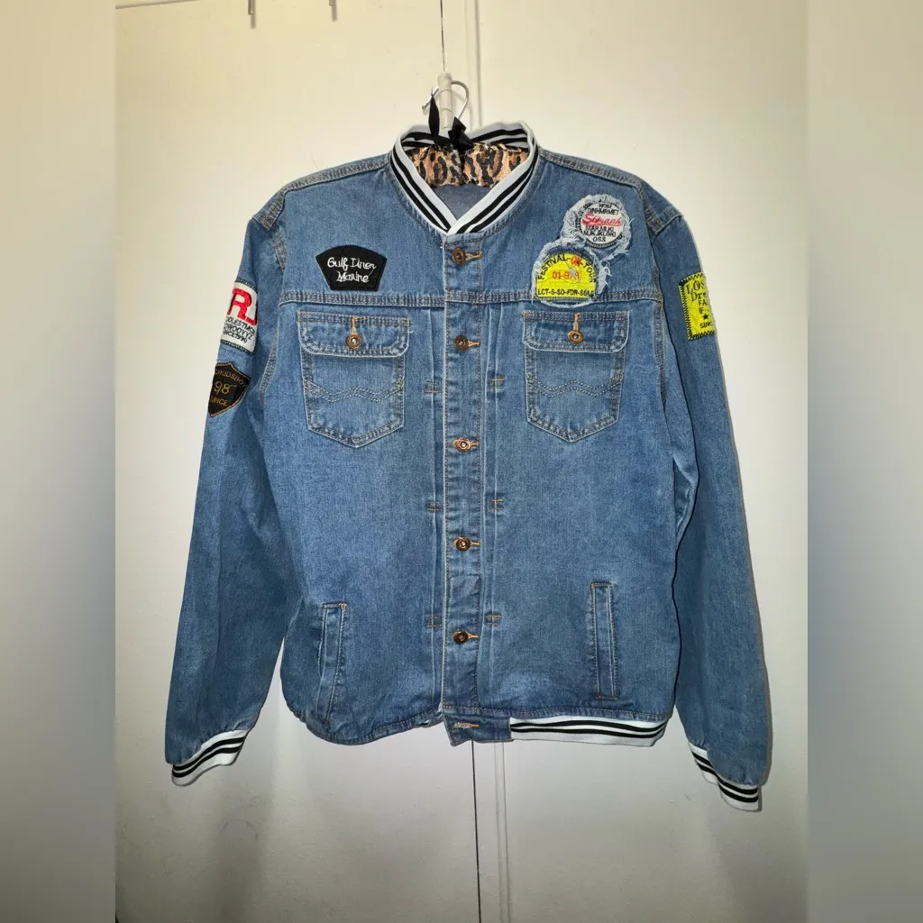 Polo Mano Denim Jean Jacket Multi Patch Blue Unisex Size L/M Size L - Image 5