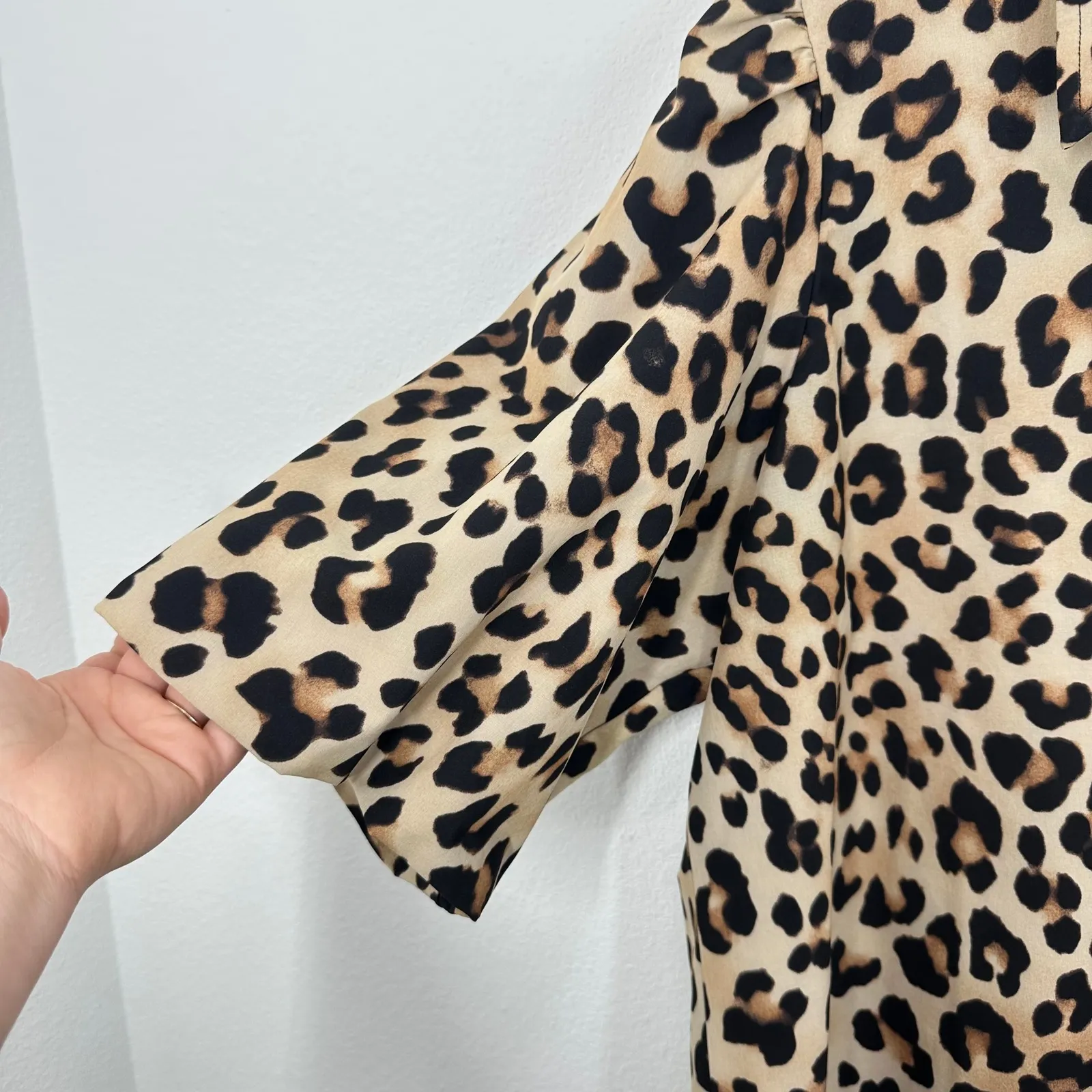 Chico's Puff Sleeve‎ Collared Leopard Animal Print Button Down Top Size 18 - Image 7