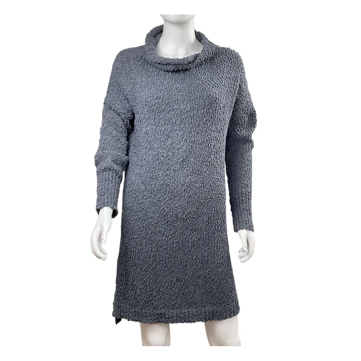 Umgee Cowl Neck Mini Tunic Sweater Dress Size S Blue Gray Long Sleeve Oversized - Image 2