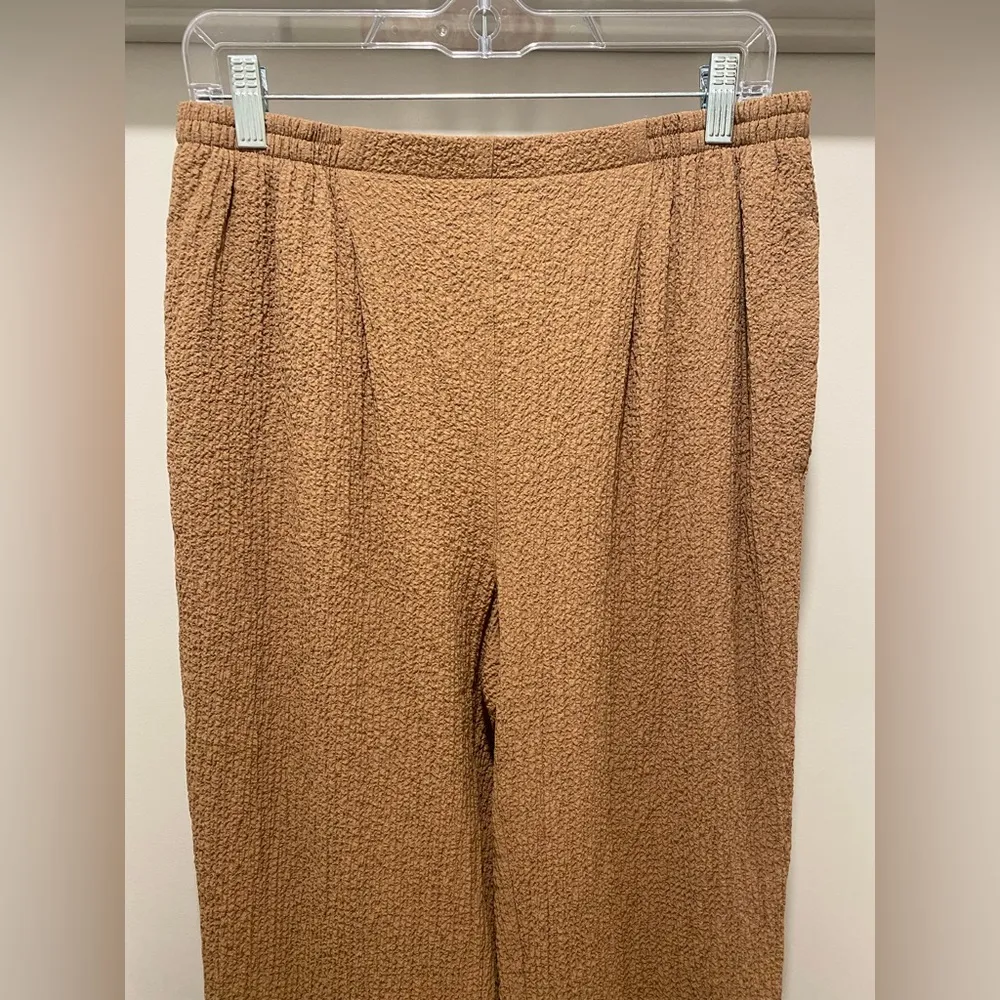 VTG Draper's & Damon's Petites Tan Brown Crinkle Cotton Casual Pants Slacks - Image 2