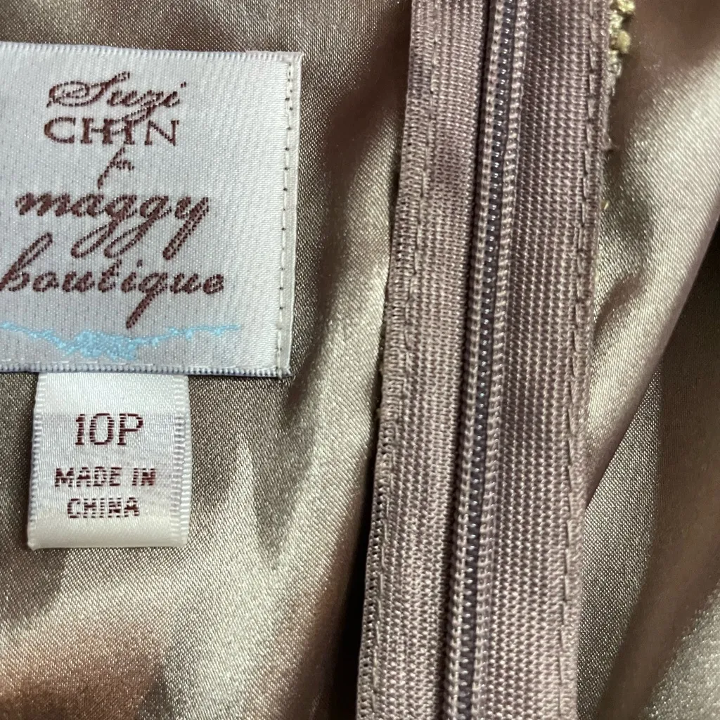 Suzi Chin Tan Flutter Sleeve Sheath Dress - Image 3