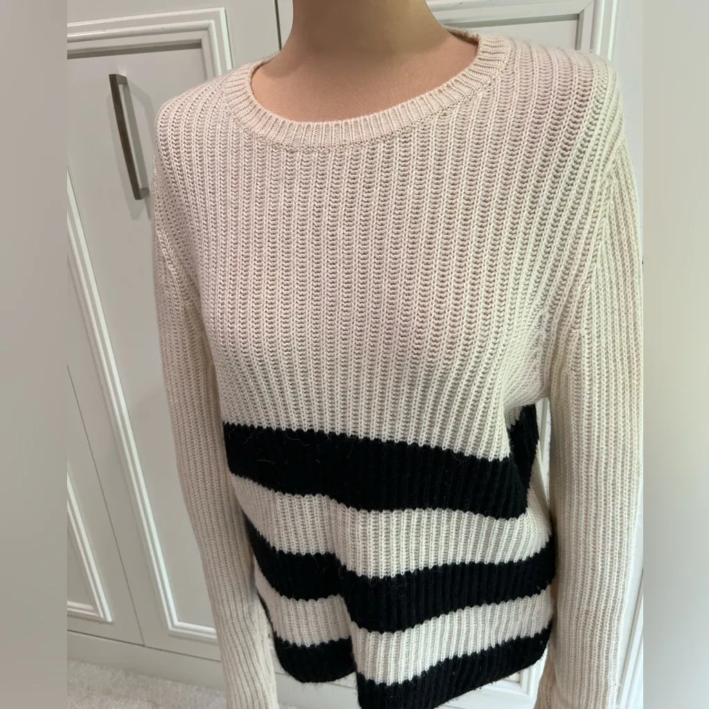 Equipment Femme Ivory & Black‎ Striped Wool Alpaca Carson Pullover Sweater - Image 3