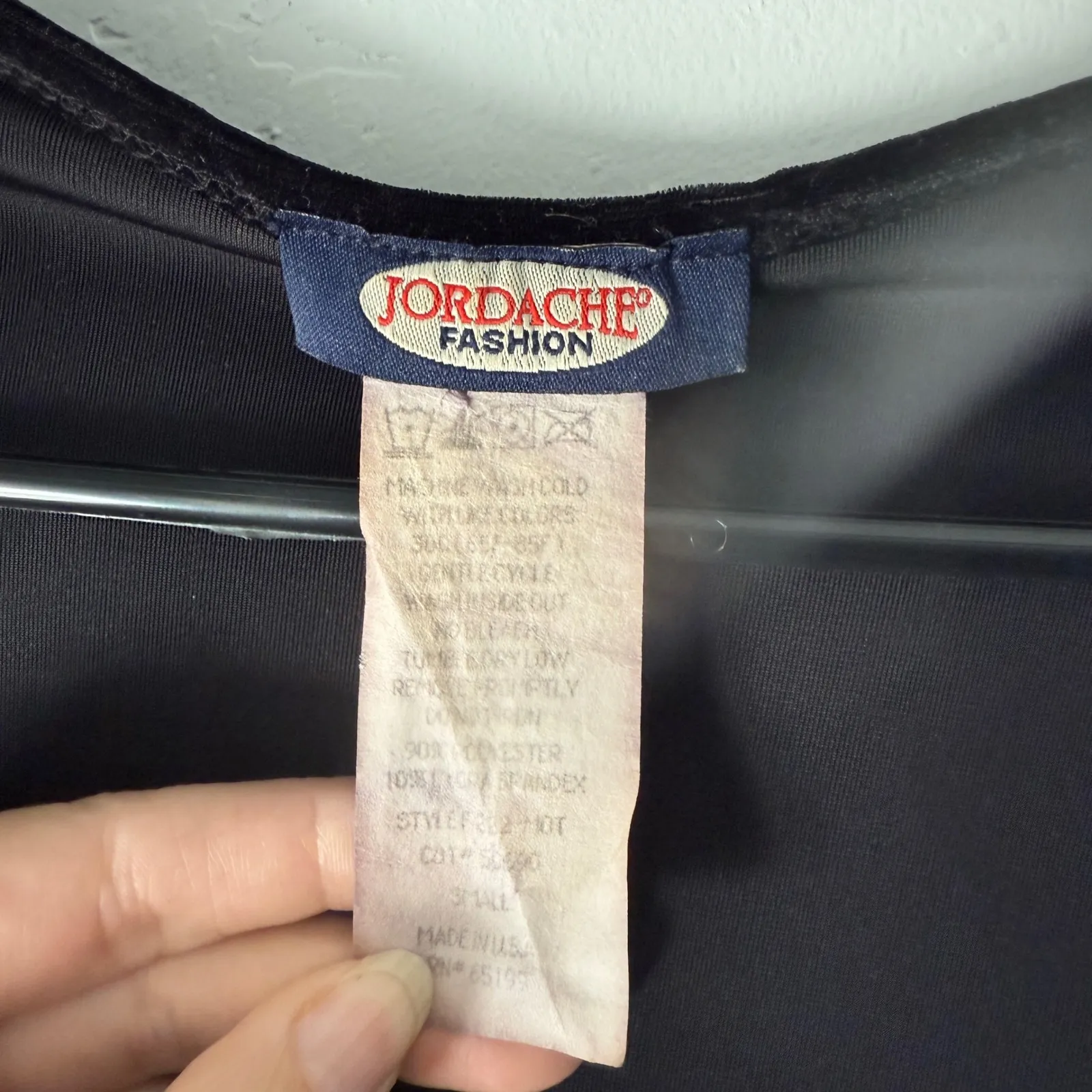 Vintage Y2K Jordache Black Velvet Long Slv Top Hook Eye Closure Small Whimisgoth - Image 7