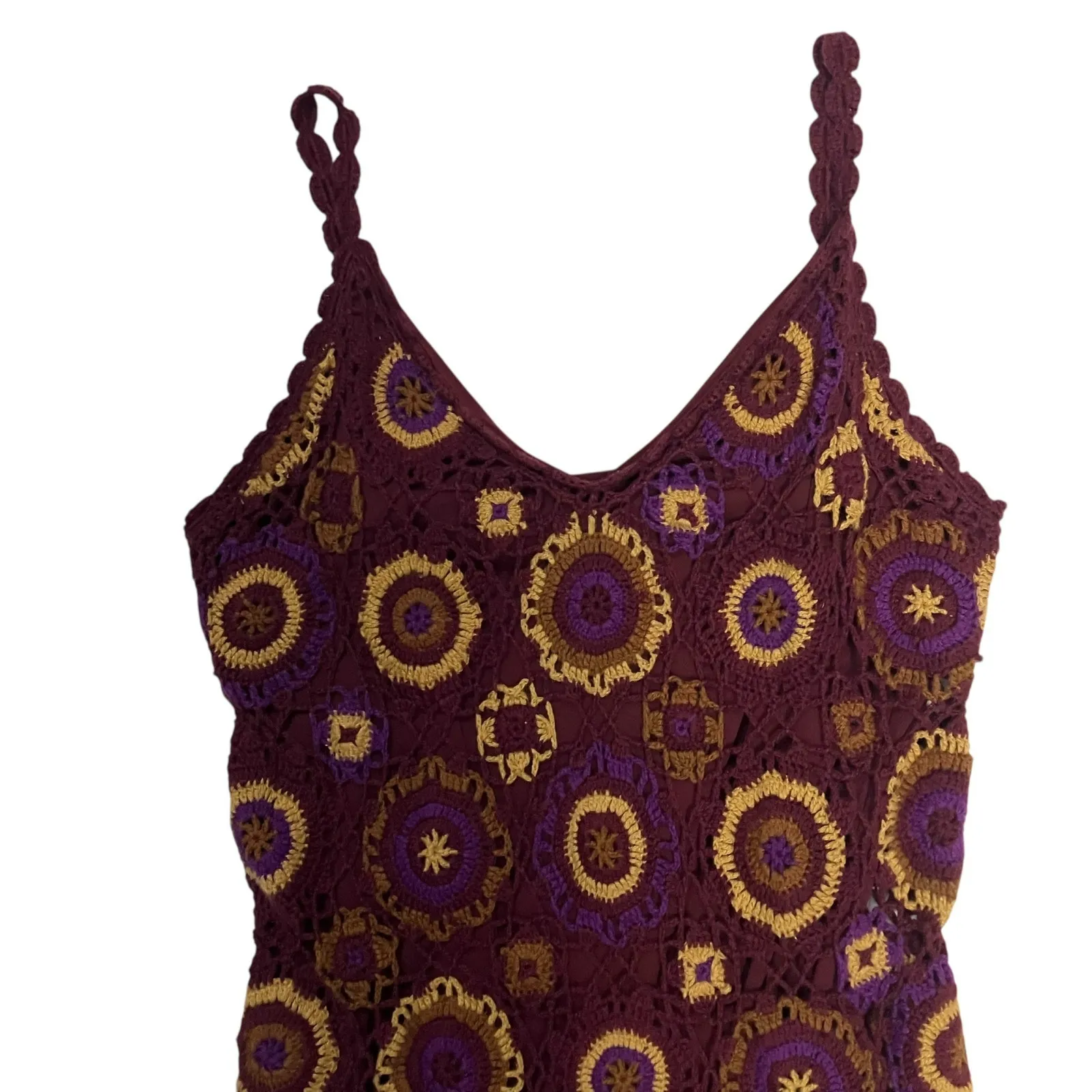 VTG Newport News Crochet Granny Square Midi Dress Women M Boho Cottage 90s Y2K - Image 2