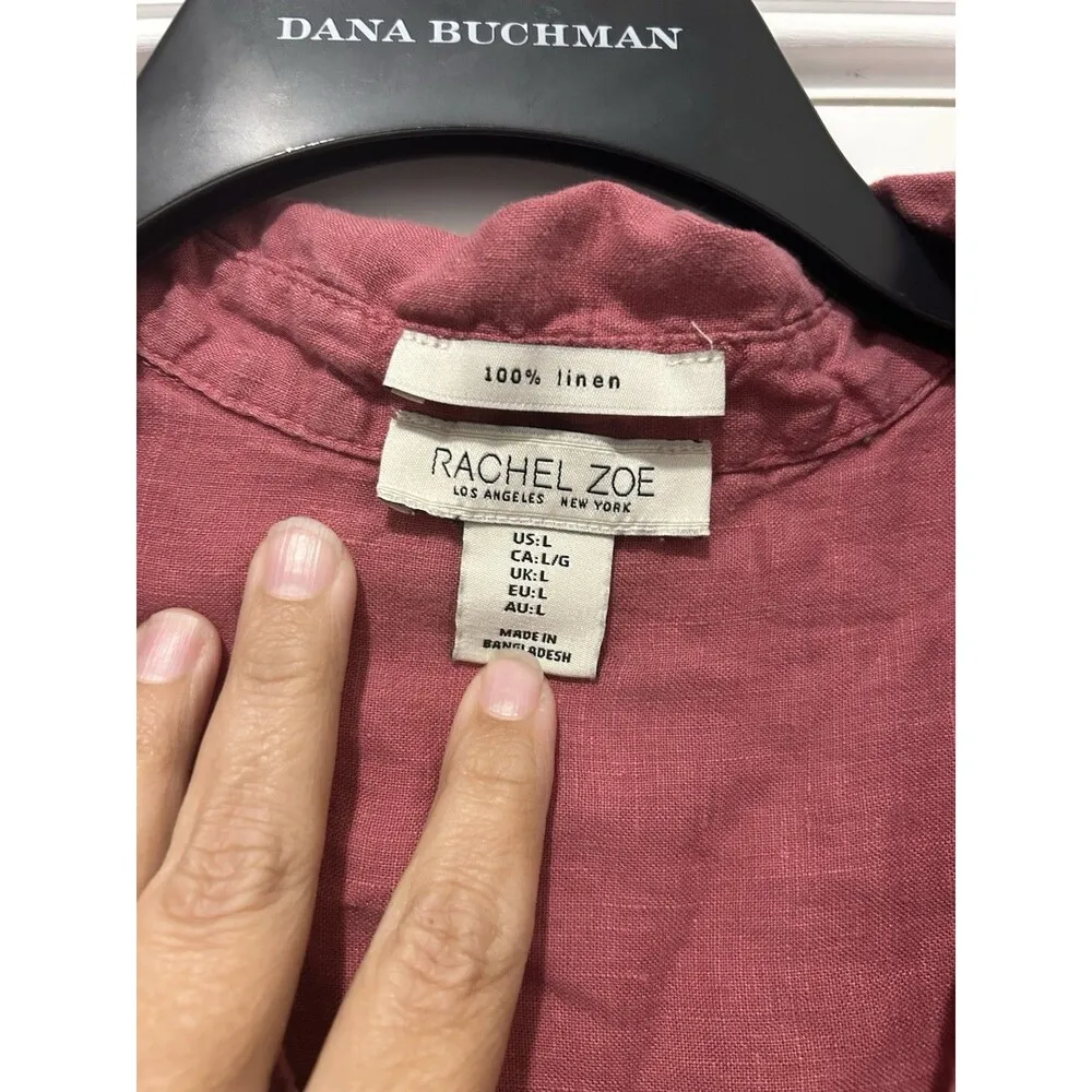 Rachel Zoe Women's Large Pink/Dusty Rose 100% Linen Short Sleeve Button-Up Shirt - Image 2
