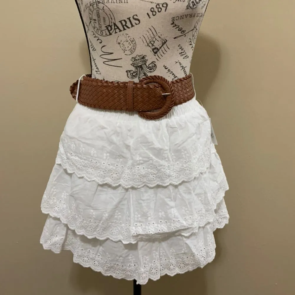 🆕  White Ruffled Skirt With Belt Medium - Image 2