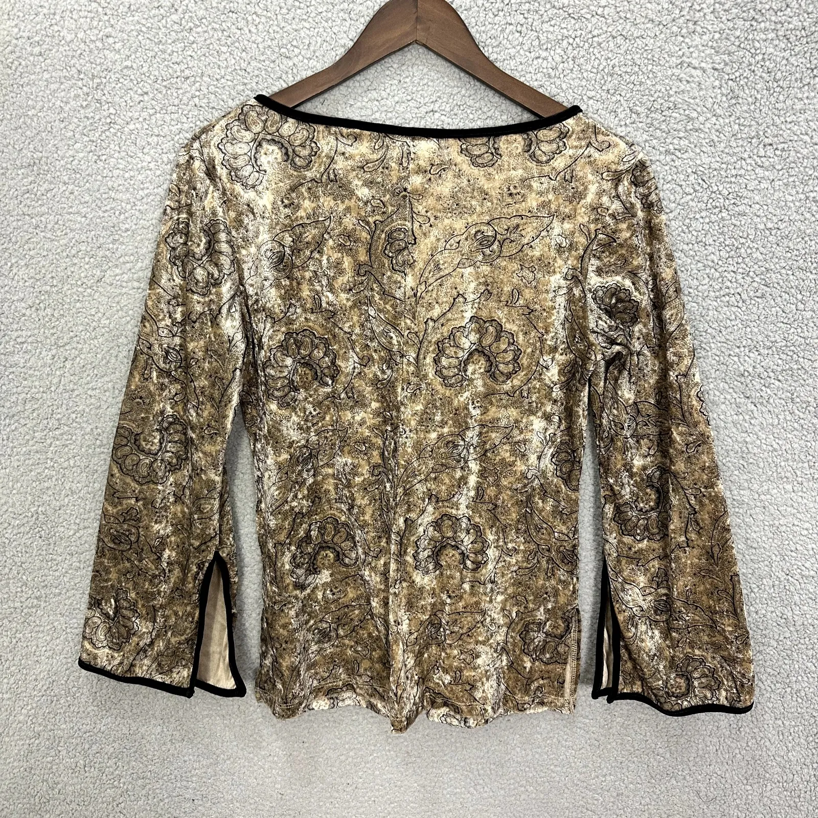 Vintage RAG Crushed Velvet Top M Brown Paisley Whimsigoth Boho Fairy Grunge Y2K Size M - Image 2