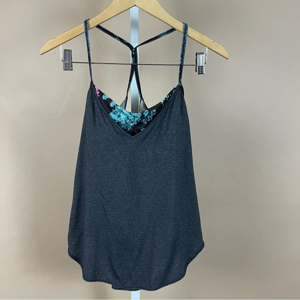 Lululemon Size 8 Roll Out Tank Heathered Black Petal Pop Yoga Flowy Boho Floral - Image 4