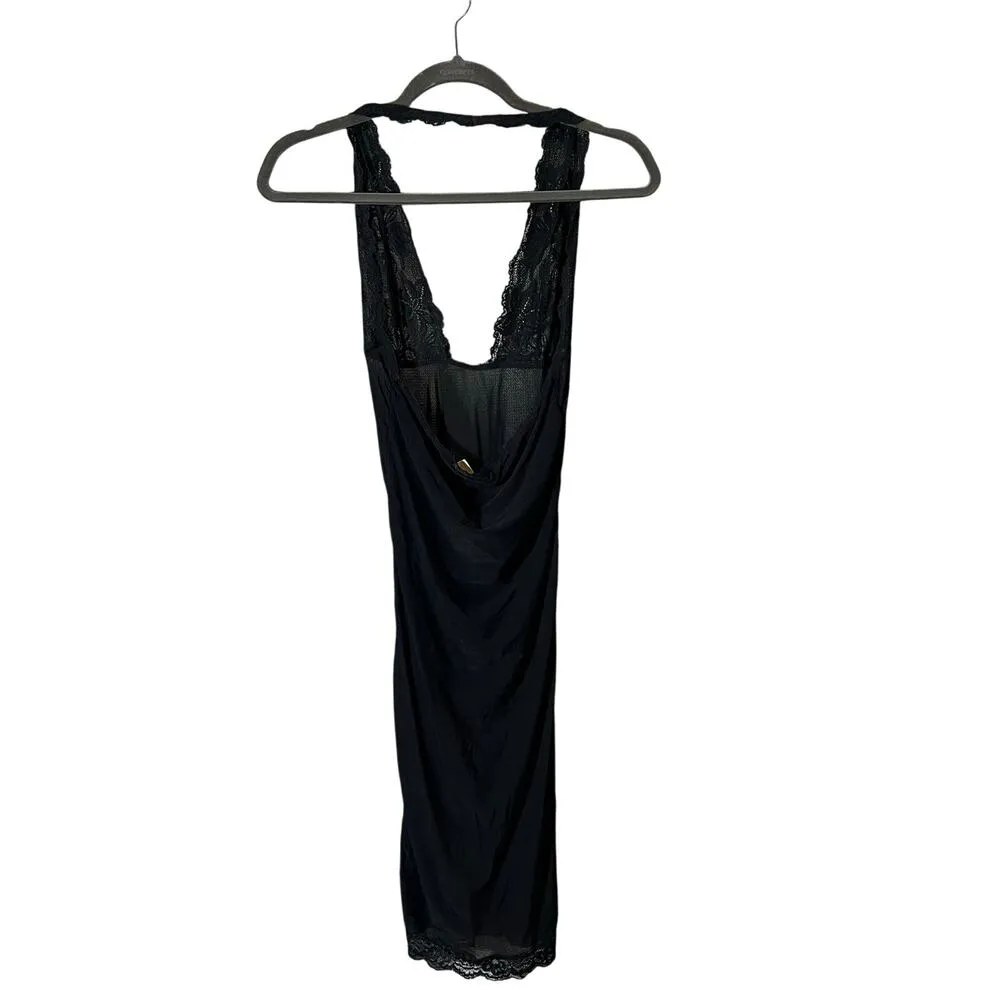 Vintage Frederick's Of Hollywood Long Sheer Black Slip Halter Dress with Lace M - Image 5