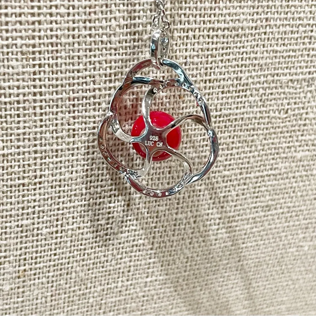 JTV Sterling Silver Red Orb Pendant Necklace 925 CZ Accents - Image 4