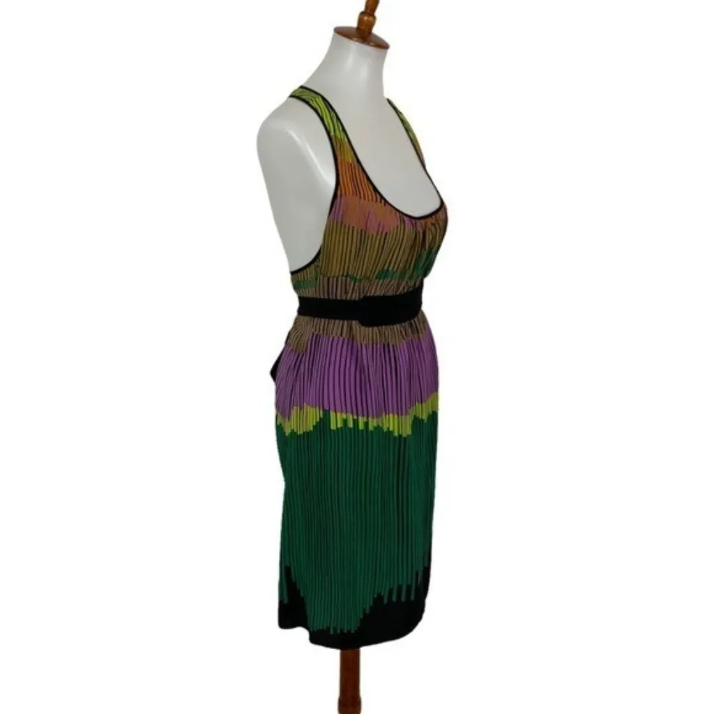 Petticoat Alley Silk Racerback‎ Pleated Multicolor Boho Sundress Green Medium - Image 4