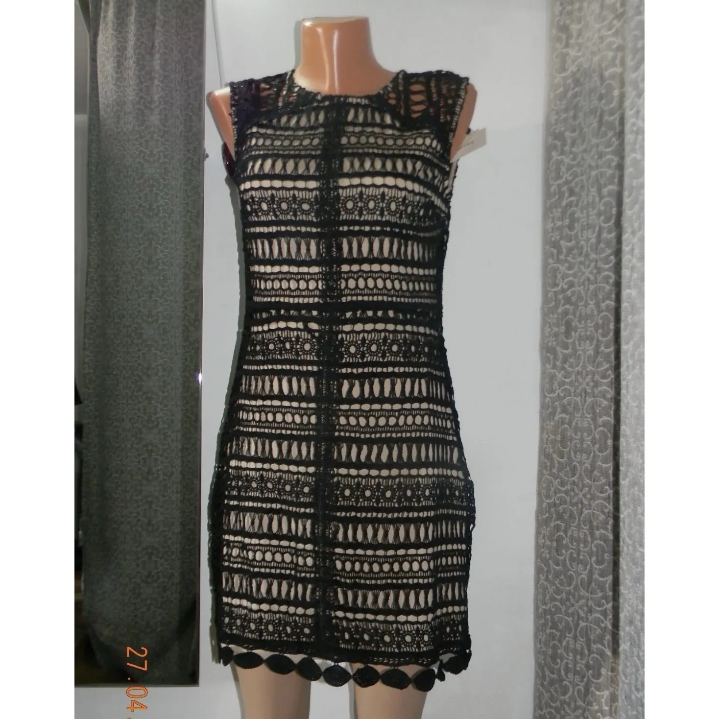 Francescas Womens Black Crochet Cocktail Dress w/ Nude‎ Underlay Classy NWT Sz M Size M - Image 5