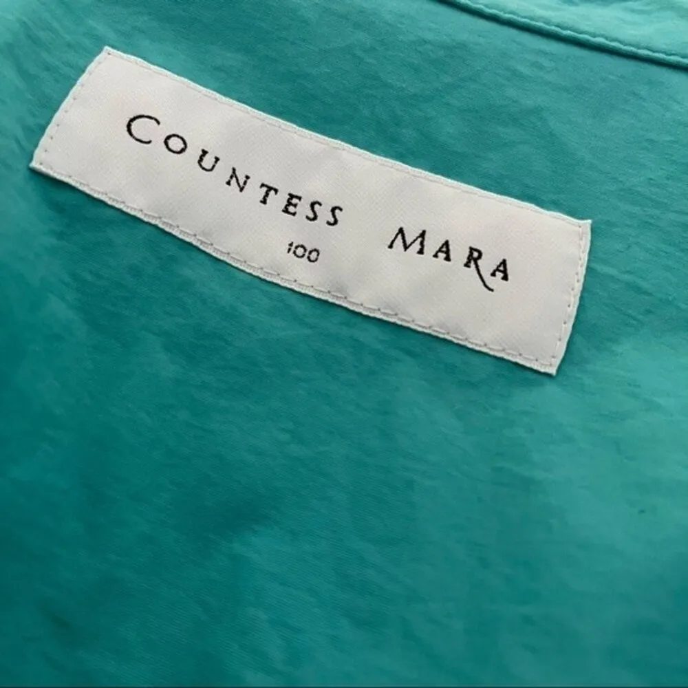 COUNTESS MARA Zip Jacket Aqua Mixed Fabric Nylon Stretch Sleeves Pockets Size L - Image 6