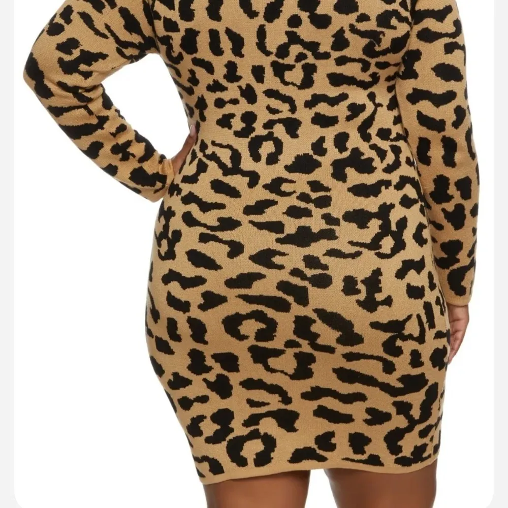 Leopard Print Keyhole Sweater Dress Size 2x Tan - Image 3