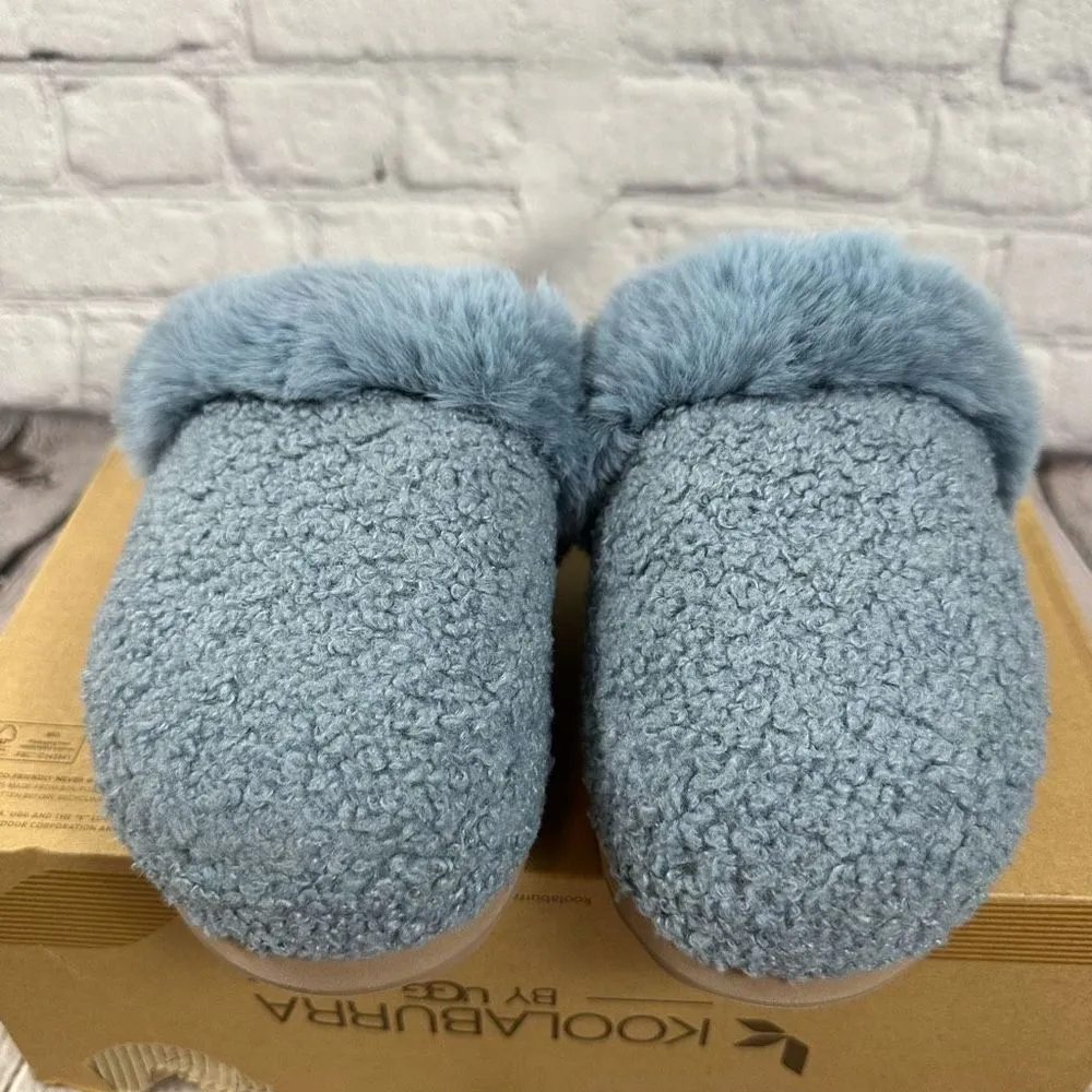 Koolaburra by UGG Women’s Peachee Closed Toe Faux Fur Slide Slipper Flat Blue 5 - Image 3