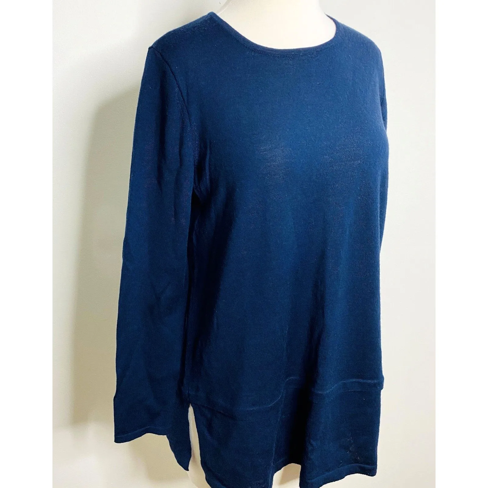 J Jill Talia Merino Wool Navy Blue Tunic Pullover Knit Sweater Soft Warm Sz MP - Image 4