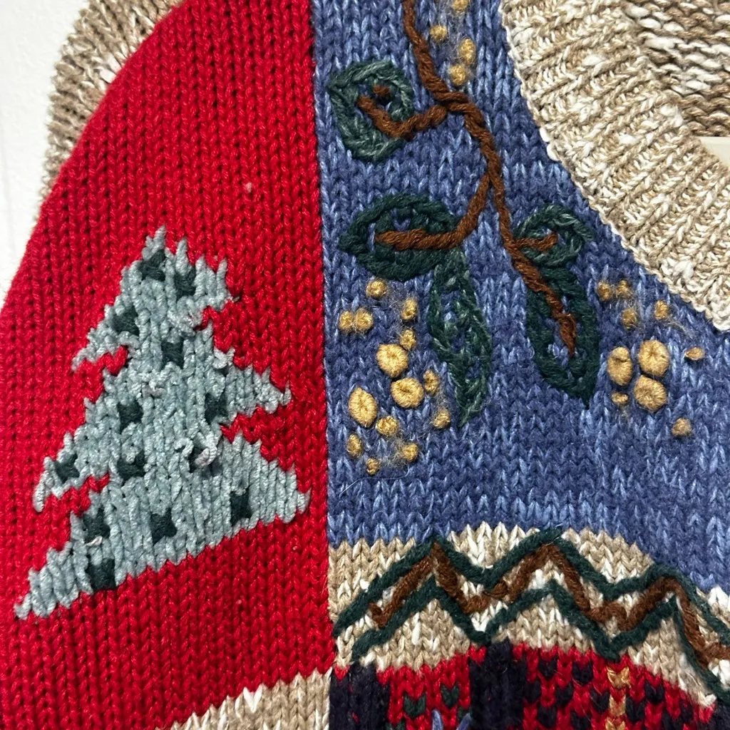 Northcrest holiday cardigan sweater. Knit size L plaid Birds Red Size L - Image 5