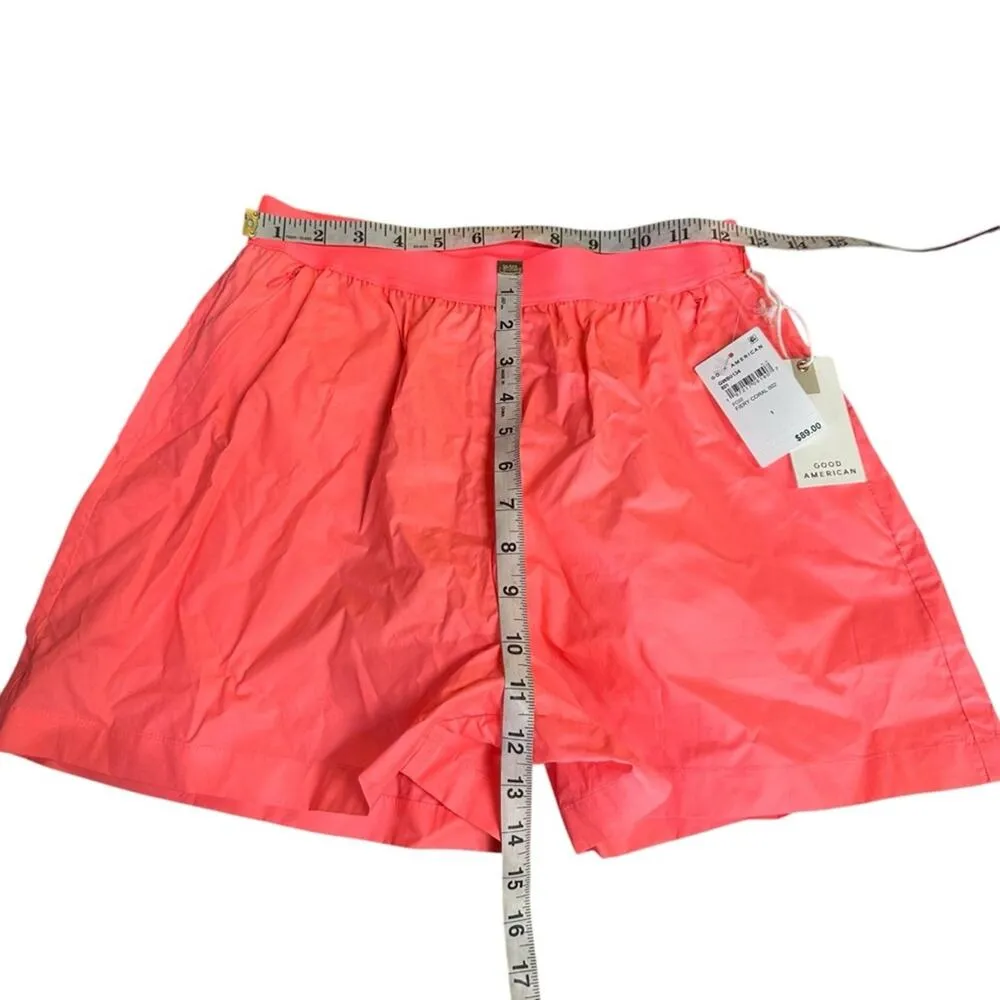 NEW Good American Women's Fiery Coral Coated Cotton Poplin Shorts Size 1 (Small) - Image 6