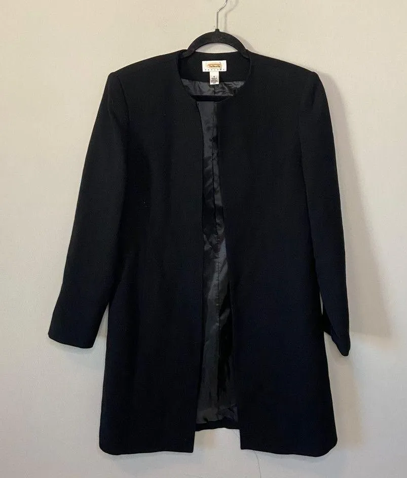Talbots Black Longline Wool Open Front Blazer Jacket Size 8 Petite - Image 3