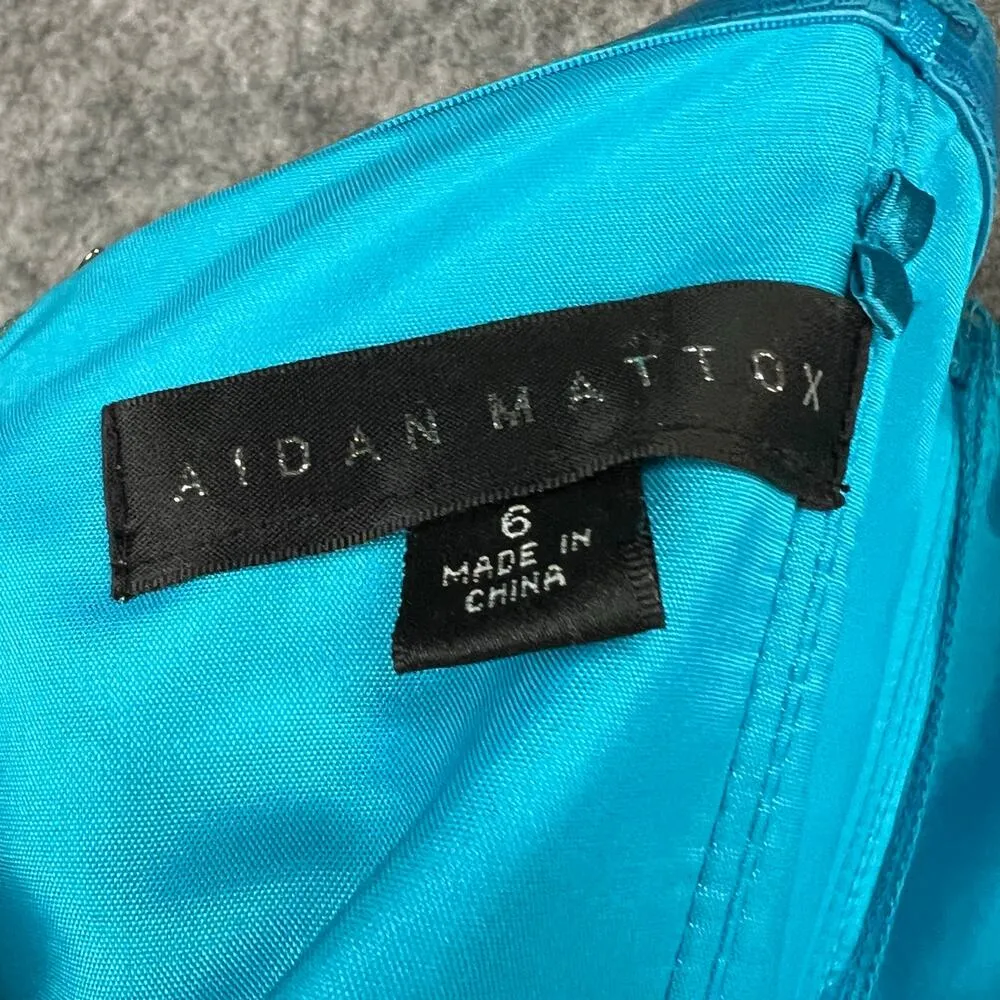 Aidan Mattox Maxi Dress 6 Teal Blue Beaded Rhinestones Ball Gown Prom Occasion - Image 14