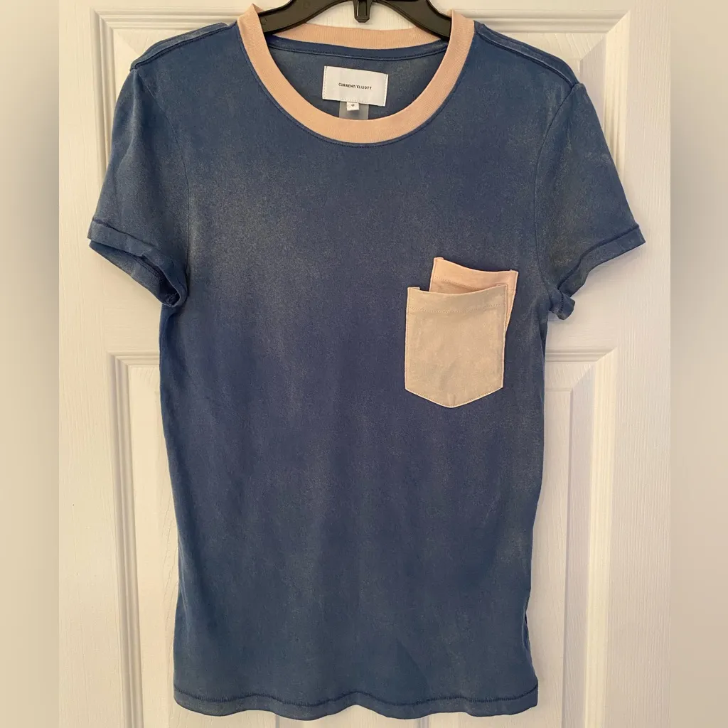 Current Elliott Double Pocketed Women’s Blue Cotton Short Sleeve Tee Size XS - Image 4