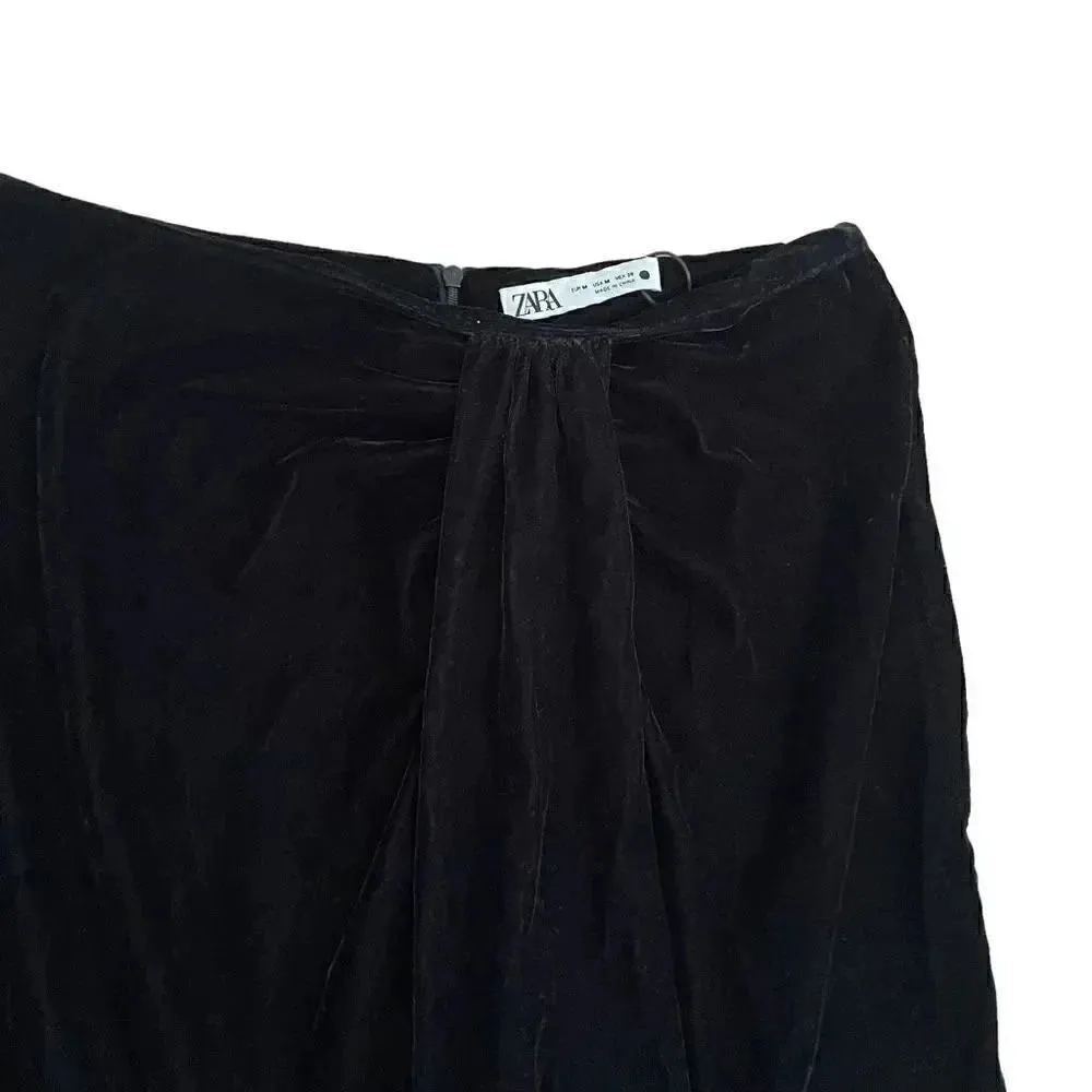 NWT Zara Women Black Fringed Velvet High Waist Ruched Front Detail Mini S #1140 - Image 7