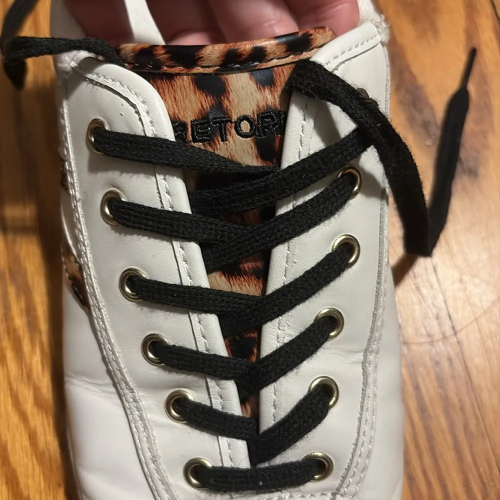 Anthropologie Tretorn Nylite‎ Plus Sneaker Leather Shoe White Women's 9M leopard - Image 4