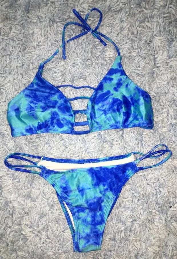 Zaful Blue Tye Dye Bathing Suit - Image 2