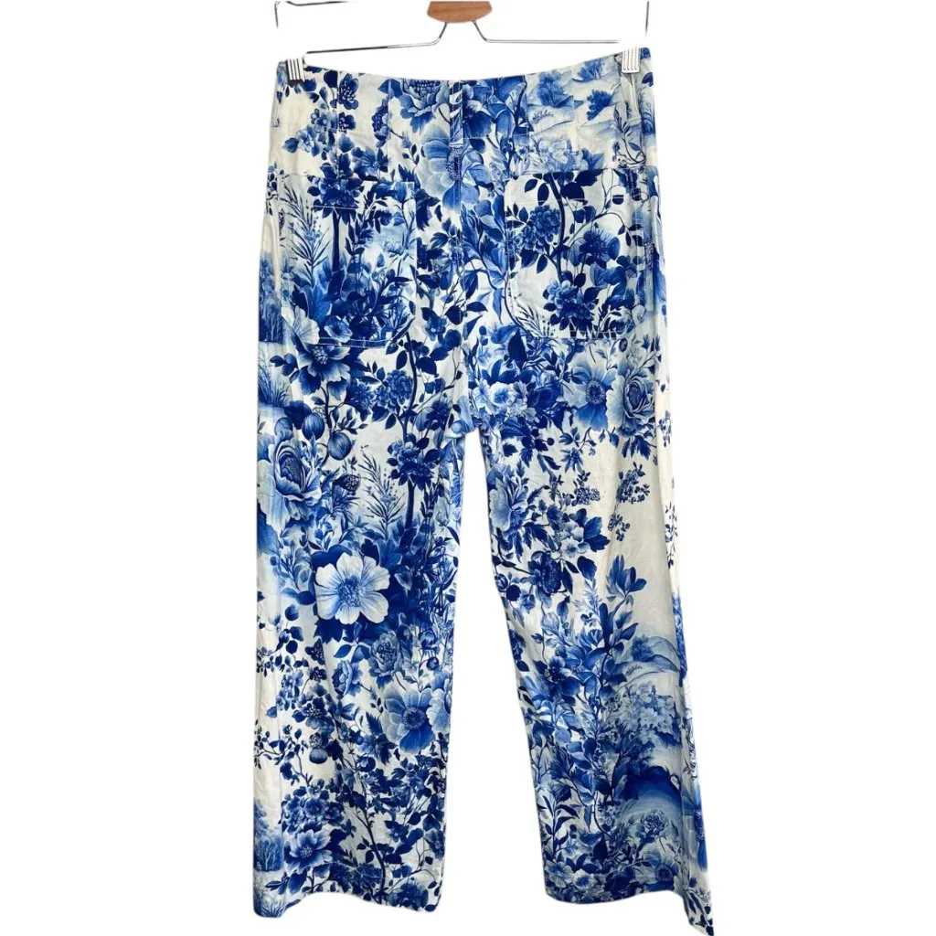 Maeve Anthropologie The Colette Blue Linen Floral Wide Leg Crop Pants Size 27 - Image 2