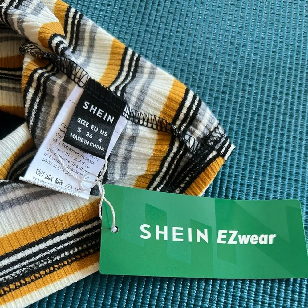 SHEIN Striped Crop Tank Top Ivory Golden Yellow Black Gray NWT Small - Image 5