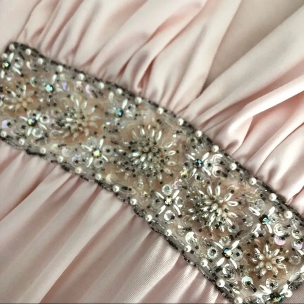 VINTAGE Pink Beaded Gown 2 Piece Sleeveless Cardigan Plunging Neckline - Image 10