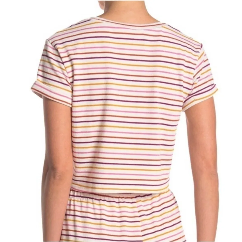 Lush Striped‎ Notched Crop Top Terry Knit Short Sleeve - Image 2