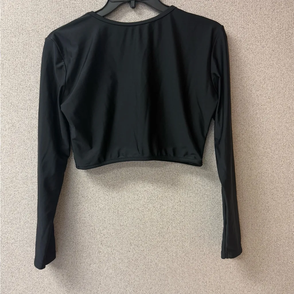 RELLECIGA Women's Size Large Black Swim Shirt Rashguard Long Sleeve‎ Crop Top - Image 3